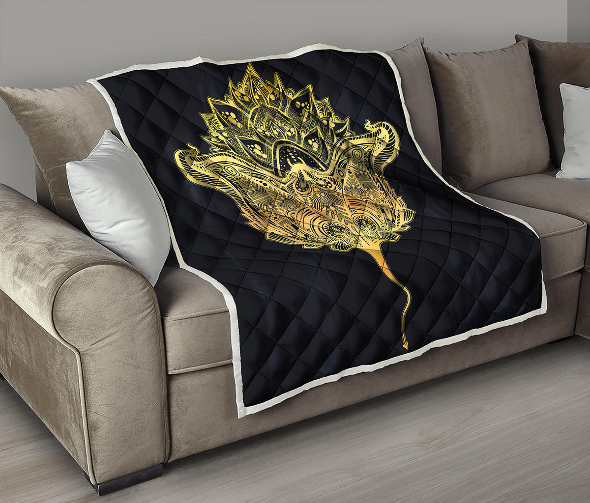 Golden Spiritual Stingray Print Quilt