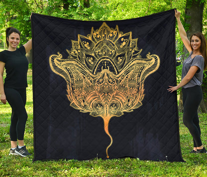Golden Spiritual Stingray Print Quilt