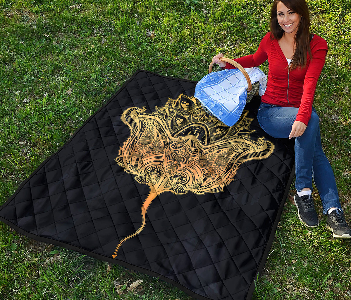 Golden Spiritual Stingray Print Quilt