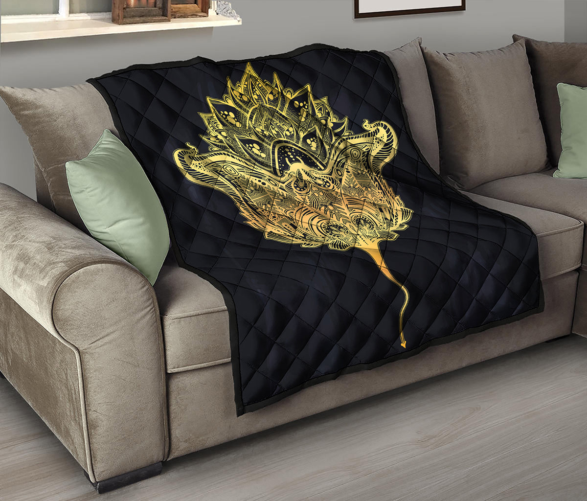 Golden Spiritual Stingray Print Quilt