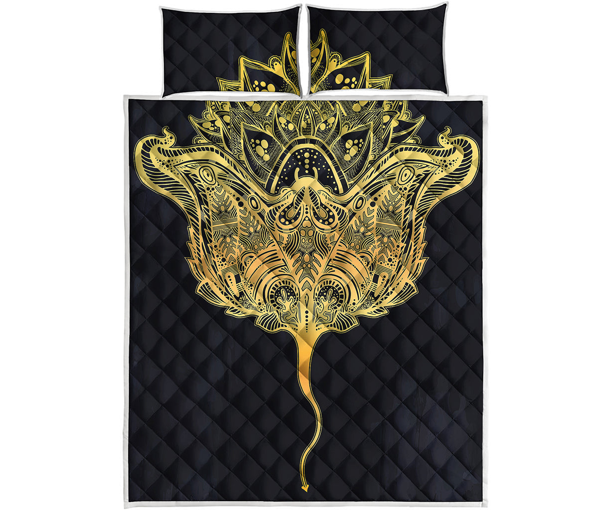 Golden Spiritual Stingray Print Quilt Bed Set