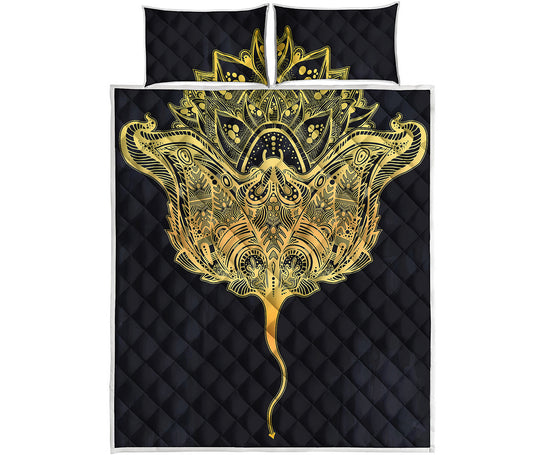 Golden Spiritual Stingray Print Quilt Bed Set