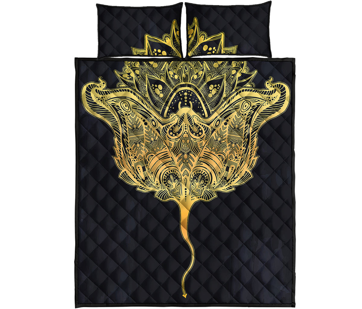 Golden Spiritual Stingray Print Quilt Bed Set