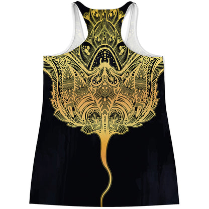 Golden Spiritual Stingray Print Women's Racerback Tank Top