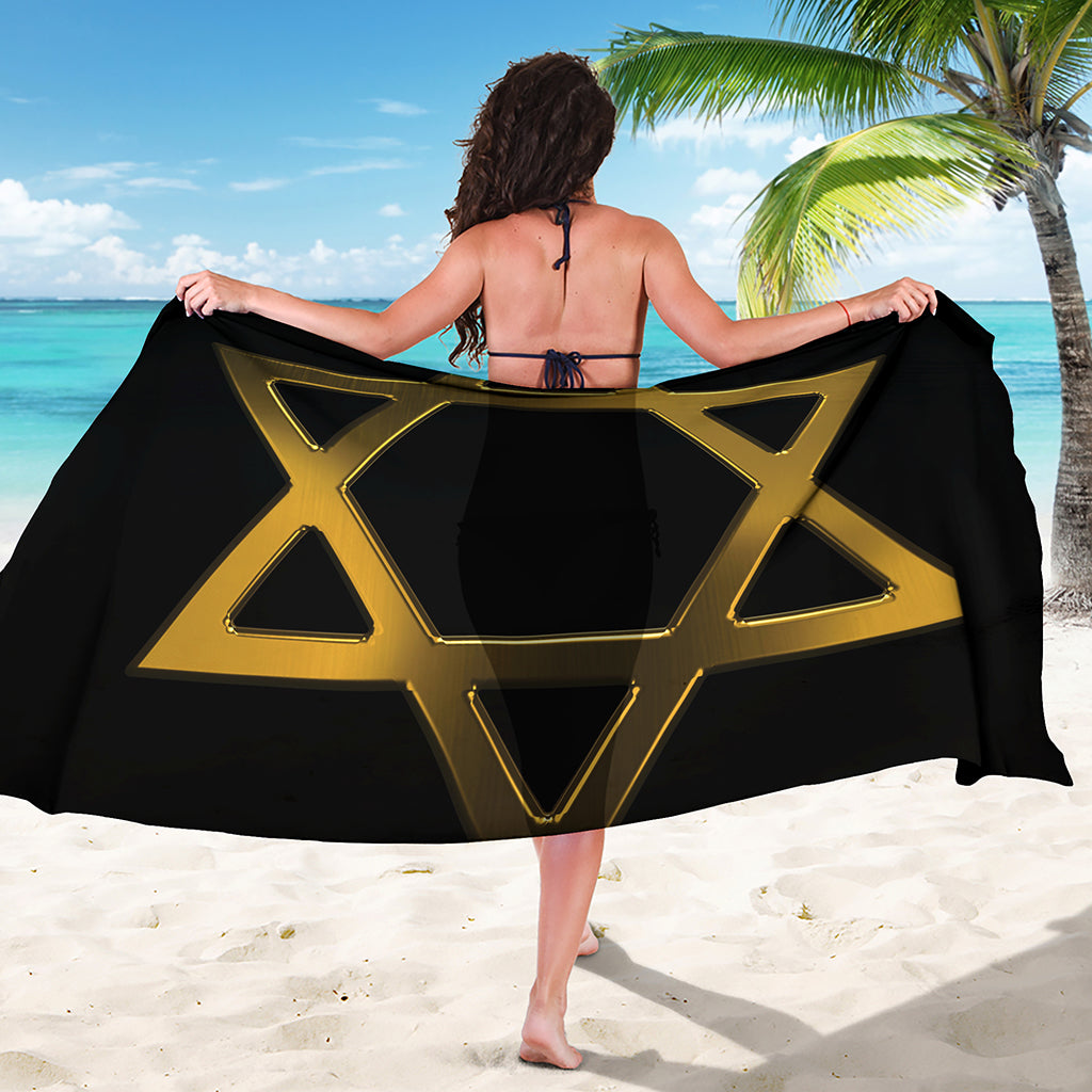 Golden Star of David Print Beach Sarong Wrap