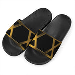 Golden Star of David Print Black Slide Sandals