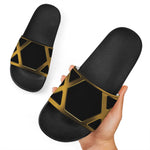 Golden Star of David Print Black Slide Sandals