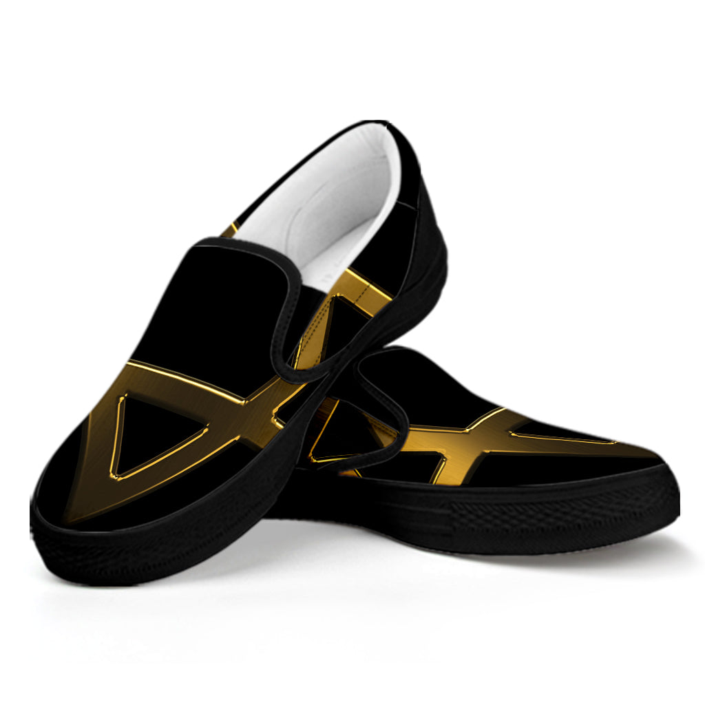 Golden Star of David Print Black Slip On Shoes