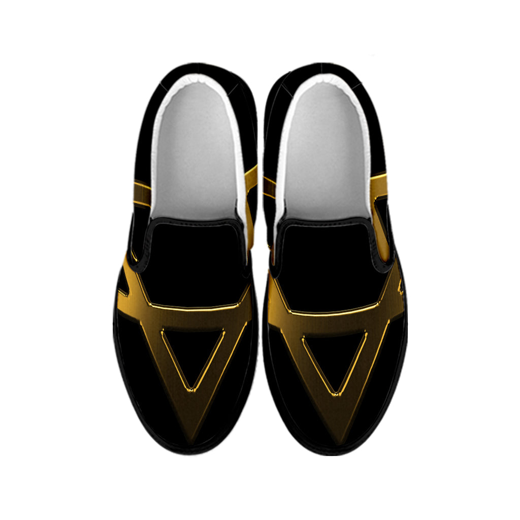 Golden Star of David Print Black Slip On Shoes
