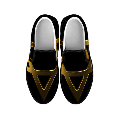 Golden Star of David Print Black Slip On Shoes