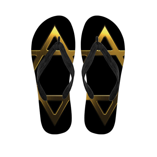 Golden Star of David Print Flip Flops