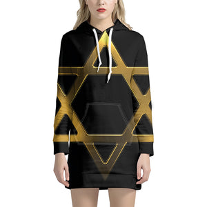 Golden Star of David Print Pullover Hoodie Dress