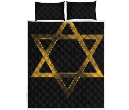 Golden Star of David Print Quilt Bed Set