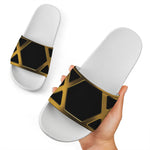 Golden Star of David Print White Slide Sandals