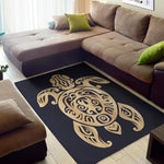 Golden Tribal Sea Turtle Print Area Rug