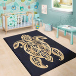 Golden Tribal Sea Turtle Print Area Rug