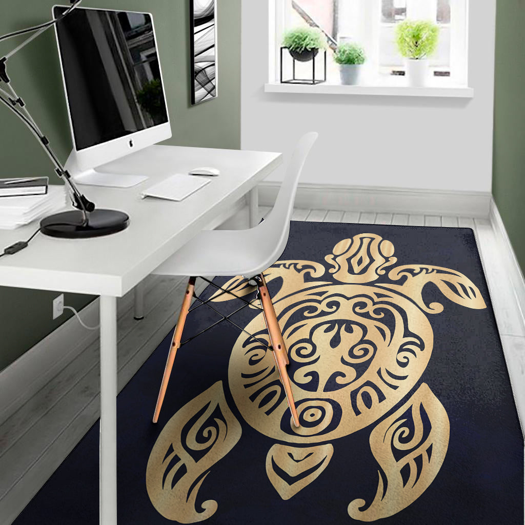 Golden Tribal Sea Turtle Print Area Rug