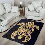 Golden Tribal Sea Turtle Print Area Rug