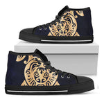 Golden Tribal Sea Turtle Print Black High Top Shoes