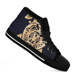 Golden Tribal Sea Turtle Print Black High Top Shoes