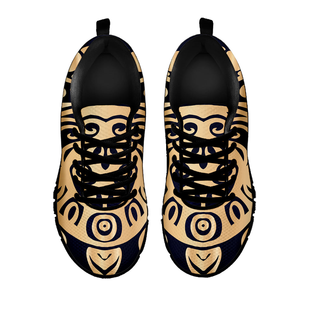 Golden Tribal Sea Turtle Print Black Sneakers