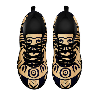 Golden Tribal Sea Turtle Print Black Sneakers