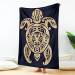 Golden Tribal Sea Turtle Print Blanket
