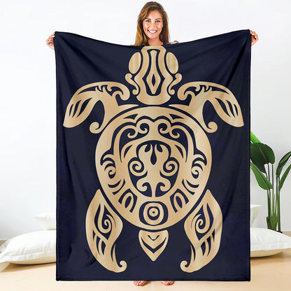 Golden Tribal Sea Turtle Print Blanket