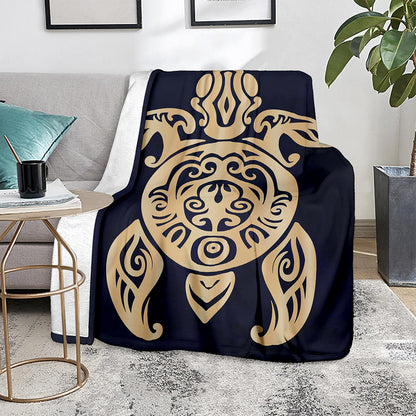 Golden Tribal Sea Turtle Print Blanket