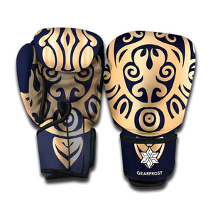 Golden Tribal Sea Turtle Print Boxing Gloves