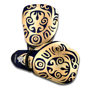 Golden Tribal Sea Turtle Print Boxing Gloves