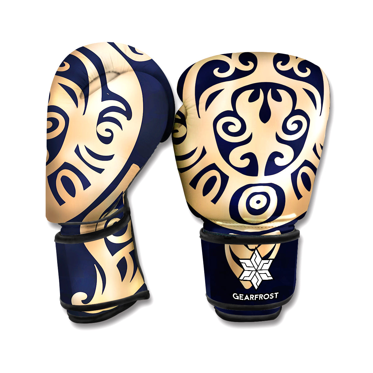 Golden Tribal Sea Turtle Print Boxing Gloves