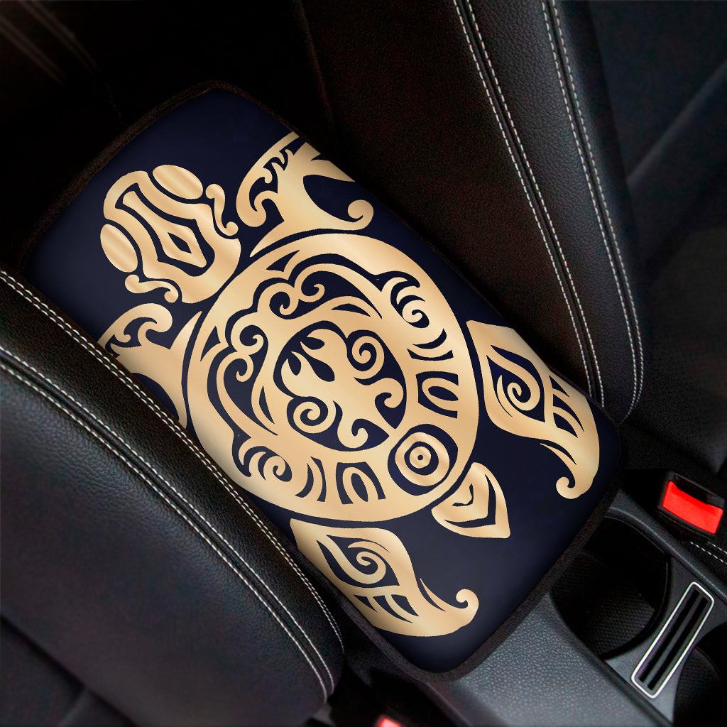 Golden Tribal Sea Turtle Print Car Center Console Cover