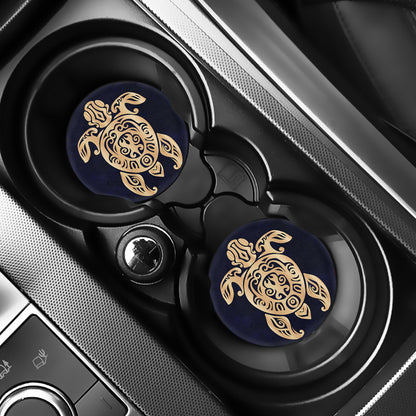 Golden Tribal Sea Turtle Print Car Coasters