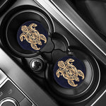 Golden Tribal Sea Turtle Print Car Coasters