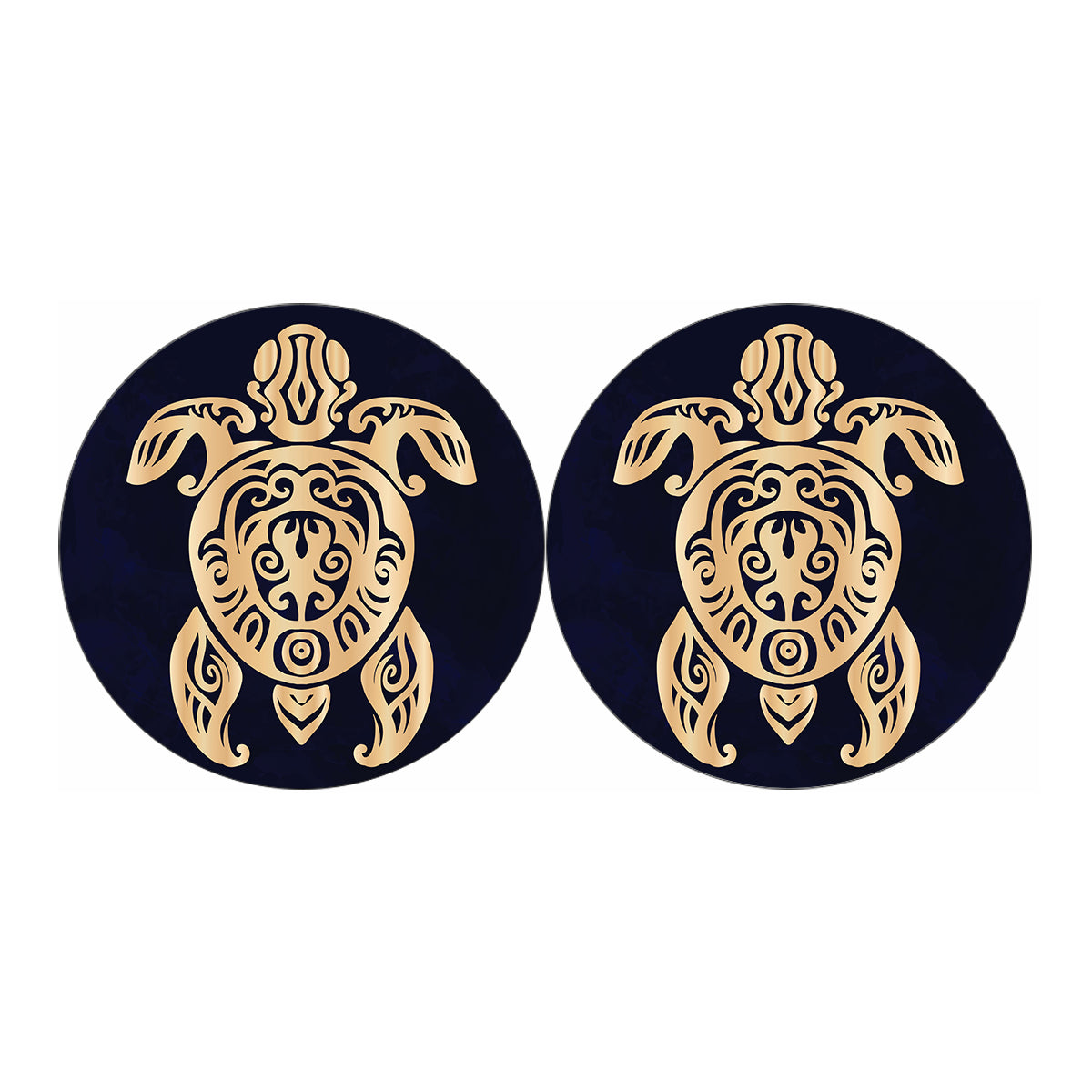 Golden Tribal Sea Turtle Print Car Coasters