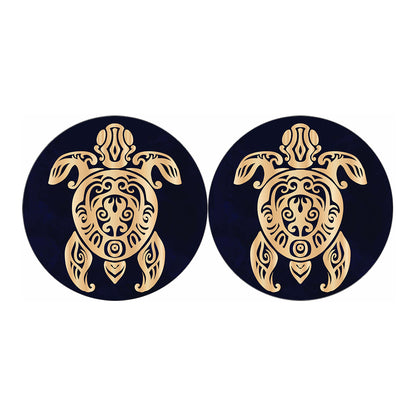 Golden Tribal Sea Turtle Print Car Coasters