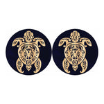Golden Tribal Sea Turtle Print Car Coasters