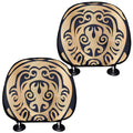 Golden Tribal Sea Turtle Print Car Headrest Covers