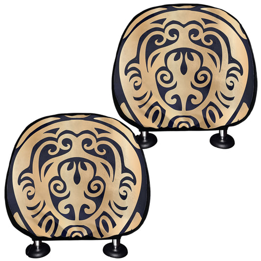 Golden Tribal Sea Turtle Print Car Headrest Covers