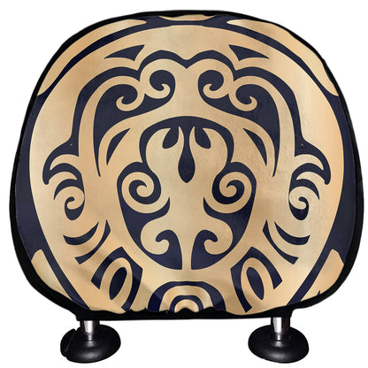 Golden Tribal Sea Turtle Print Car Headrest Covers
