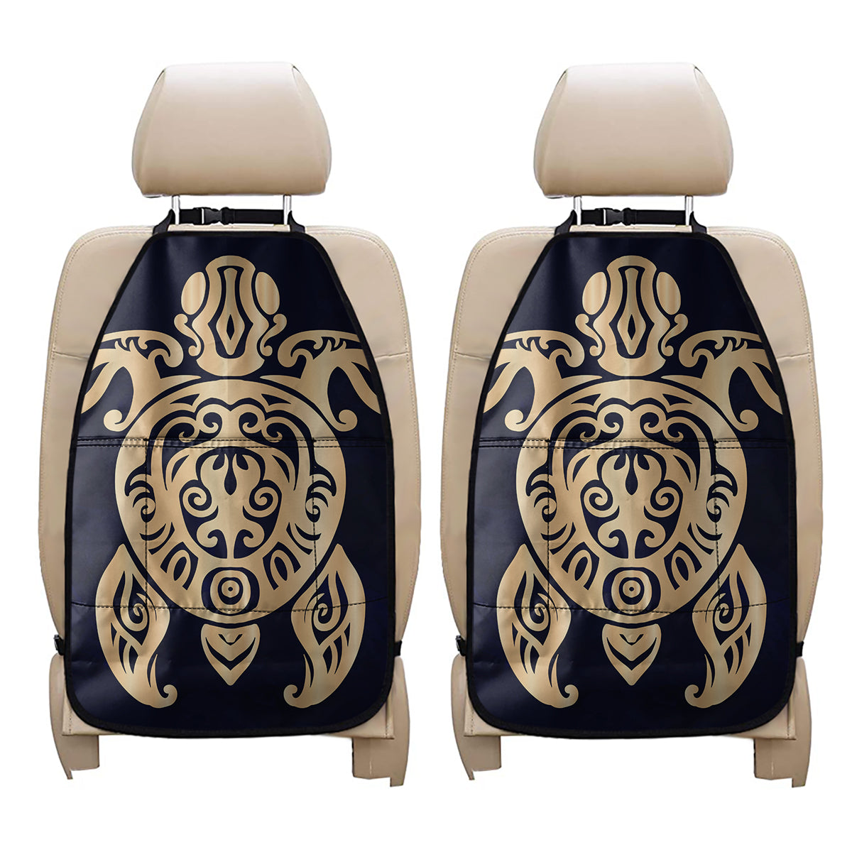 Golden Tribal Sea Turtle Print Car Seat Organizers