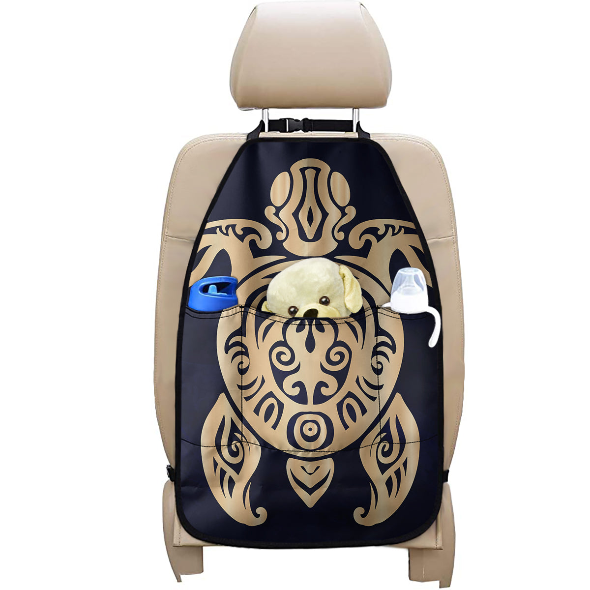 Golden Tribal Sea Turtle Print Car Seat Organizers
