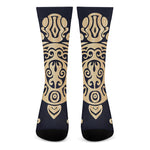 Golden Tribal Sea Turtle Print Crew Socks