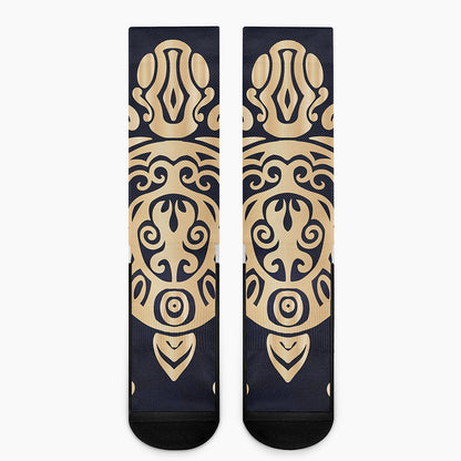 Golden Tribal Sea Turtle Print Crew Socks