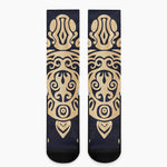 Golden Tribal Sea Turtle Print Crew Socks