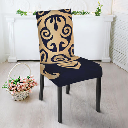 Golden Tribal Sea Turtle Print Dining Chair Slipcover