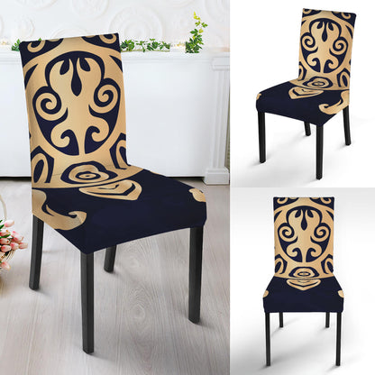 Golden Tribal Sea Turtle Print Dining Chair Slipcover
