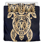 Golden Tribal Sea Turtle Print Duvet Cover Bedding Set