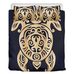 Golden Tribal Sea Turtle Print Duvet Cover Bedding Set
